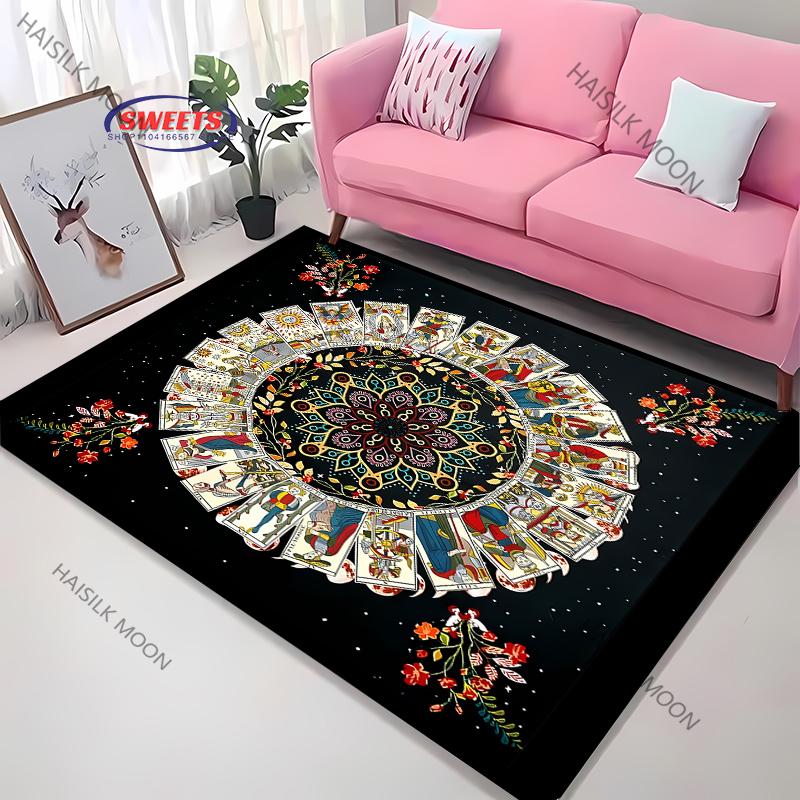 3D Himmlischer & Floraler Kunstbereichsteppich – Rutschfester Teppich für Schlafzimmer oder Wohnzimmer – Mond Sonne Blume Totem Bodenmatte, Heimdekor