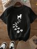 Women's Light Yellow Short Sleeve Casual T-Shirt Dog Paw Print Crew Neck Graphic Suitable For Summer Clothing Playful Design