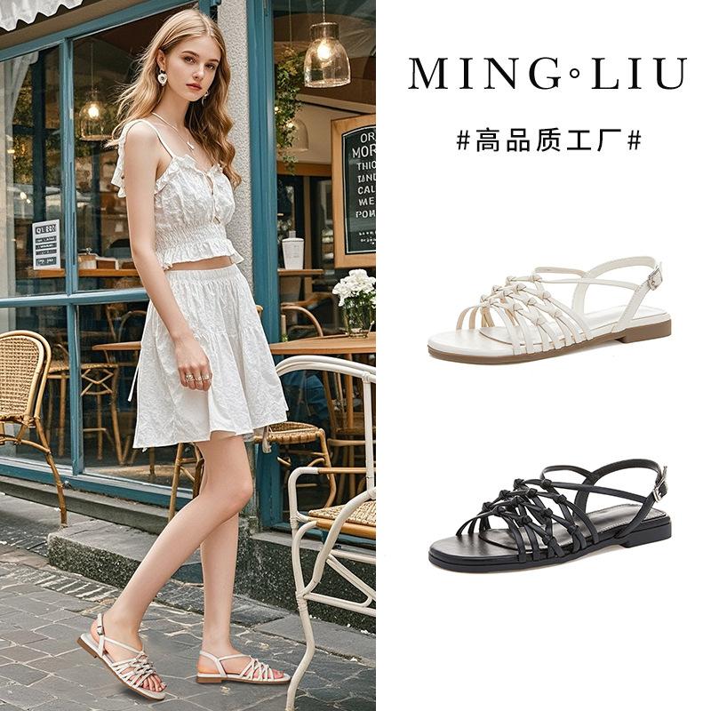New woven sandals women 2025 summer French flat sandals women casual versatile fairy style Roman sandals women