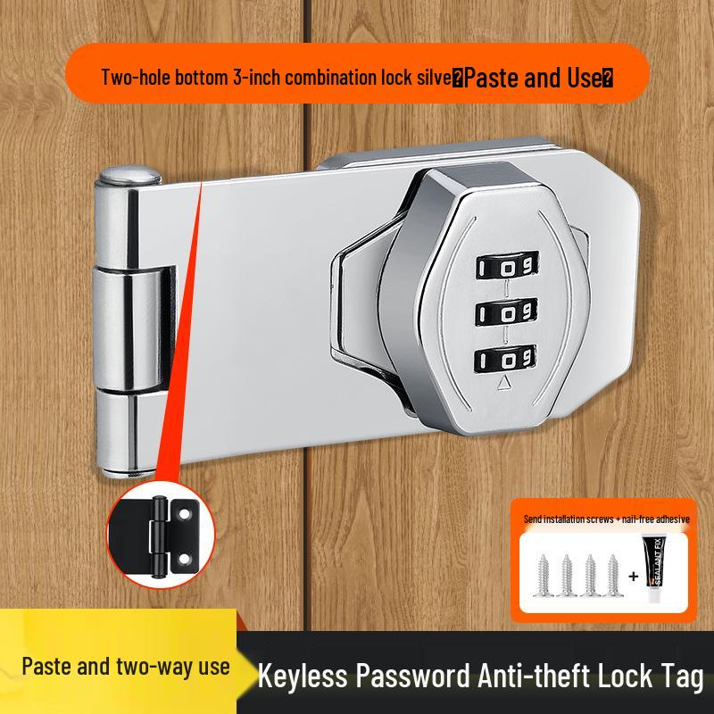 No-Drill Combination Lock for Cabinets, Drawers, and Refrigerators - Anti-Theft Double Door File Latch