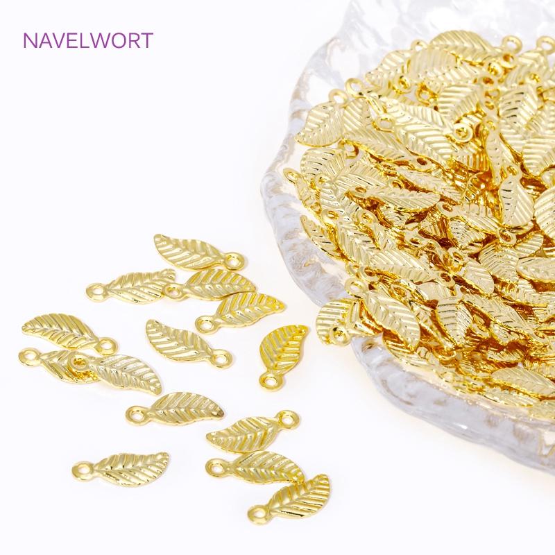 18K Vergoldetes Messing Mini Baum Blatt Blätter Charms Anhänger, Für Ohrringe Halskette Schmuckherstellung DIY Handgemachte Bastelware Großhandel