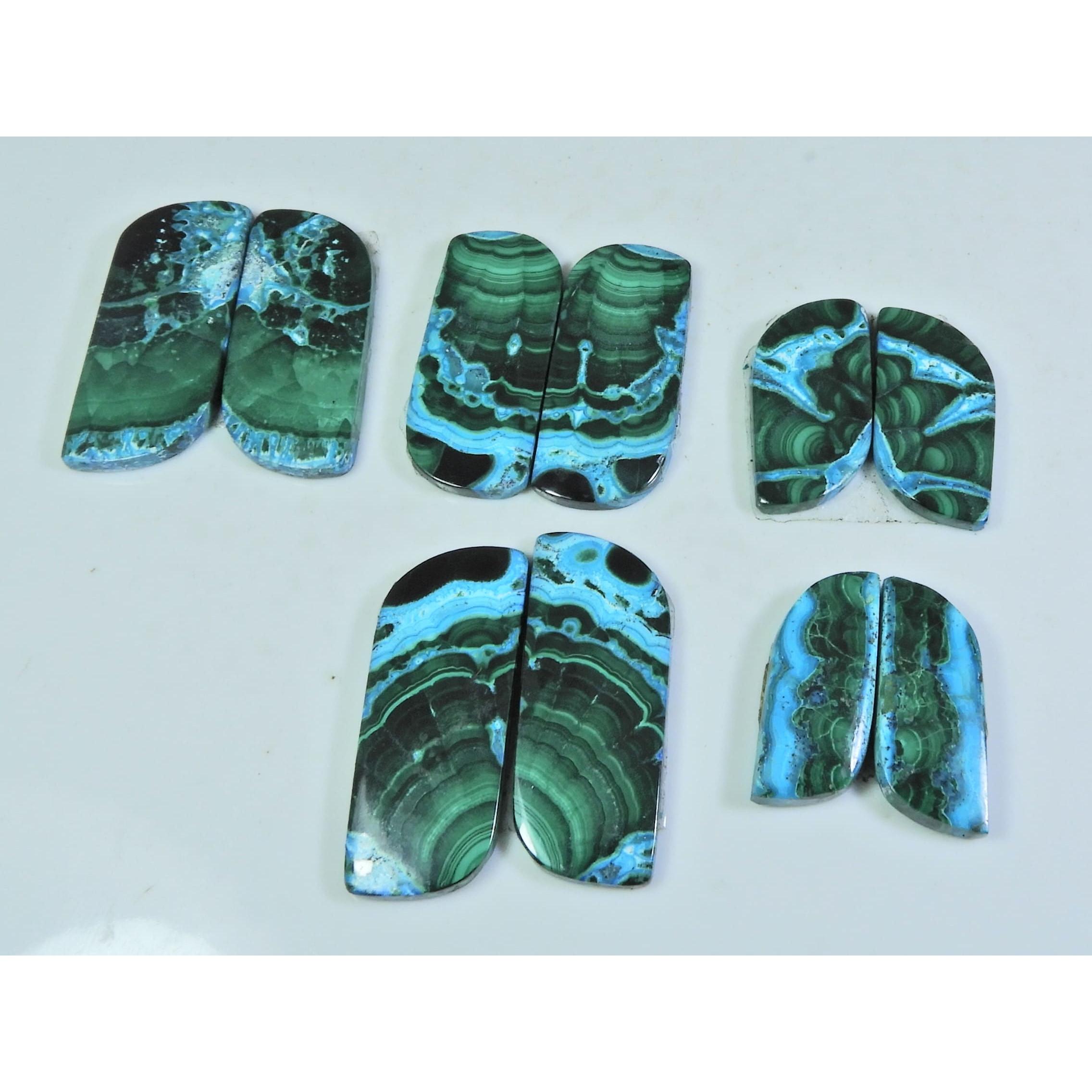 

22-32MM Natural Chrysocolla Malachite Pair Fancy Cabochon Gemstone 5Pair Lot C-178