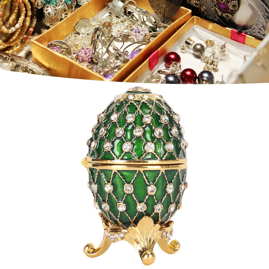 Egg Trinket Box Zinc Alloy Sparkling Rhinestone Exquisite Elegant Metal Jewelry Box for Family Storage