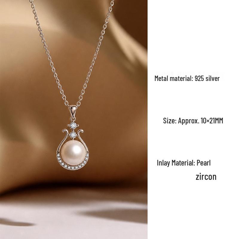S925 Sterling Silver Star String Freshwater Pearl Harp Pendant - Exquisite Versatile Clavicle Chain