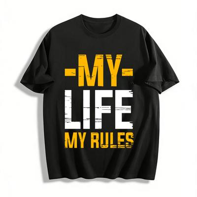 Trendy MY RULES Print Casual T-Shirt Unisex Loose Fit Versatile Top Pure Cotton T-shirt
