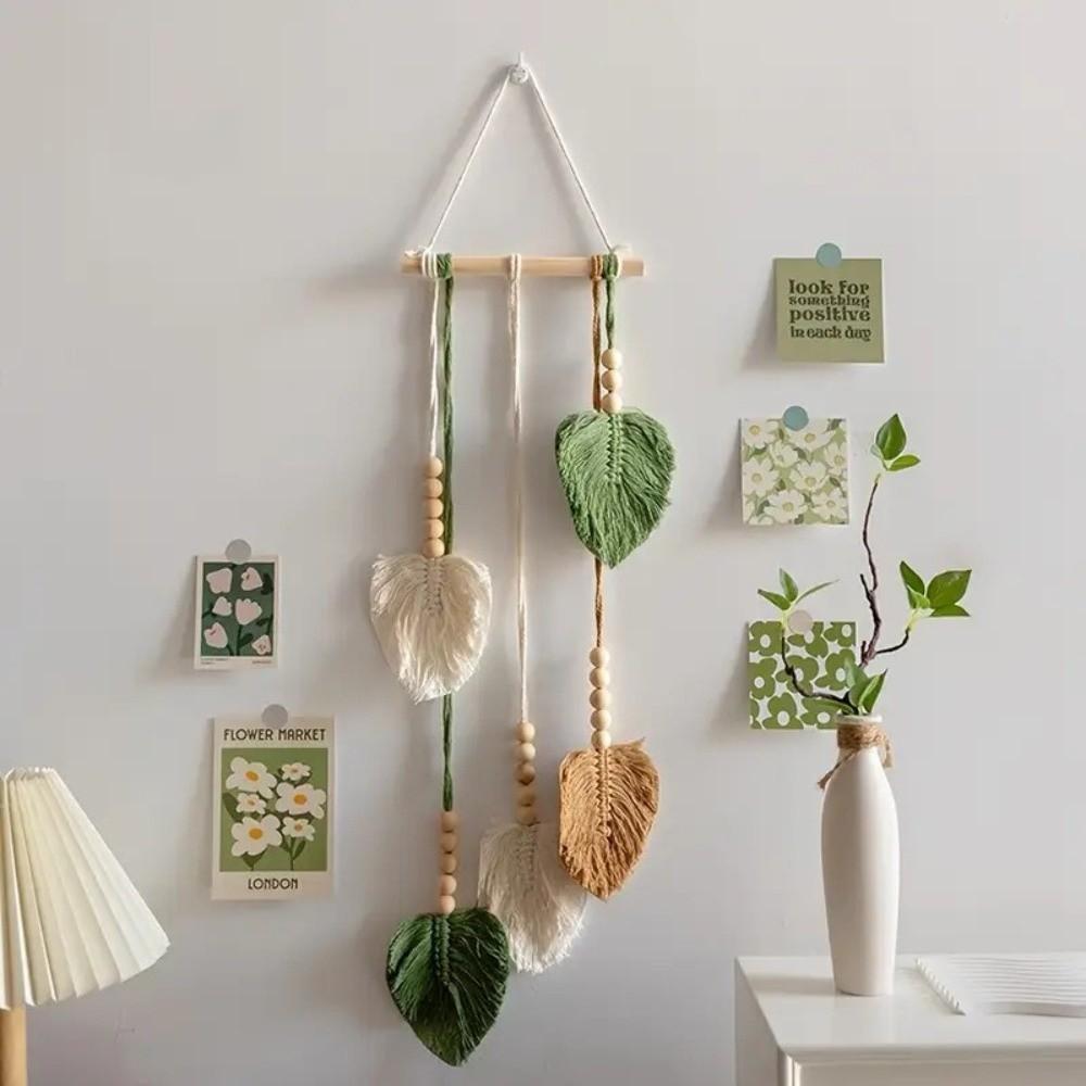 High Quality Handmade Woven Leaf Tapestry Cotton Rope Bohemian Style Leaf Hanging Ornament Leaf Wall Hanging Bohemian Style