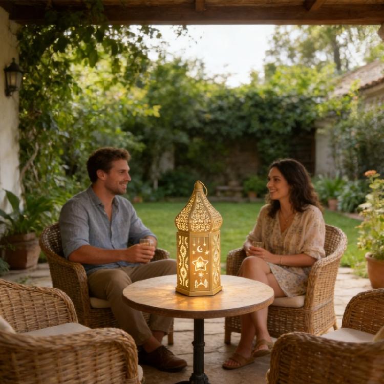 Unique Metal Candle Column Decorated With Cultural Mediterranean Motifs Perfect For Dining Table Centerpieces