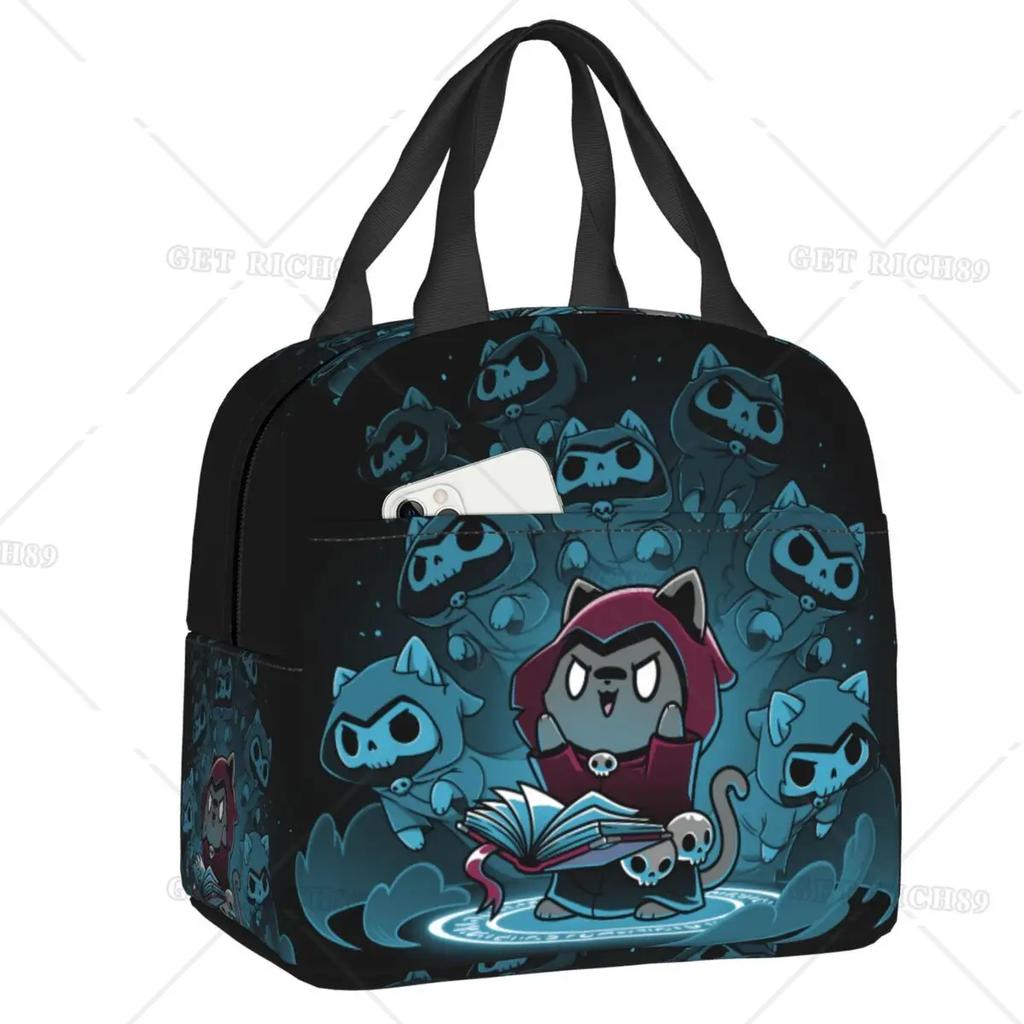 Satanic  Cat Insulated Lunch Bag Waterproof Thermal Cooler Lunch Box with Side Pocket for Women Men Kids Camping Travel