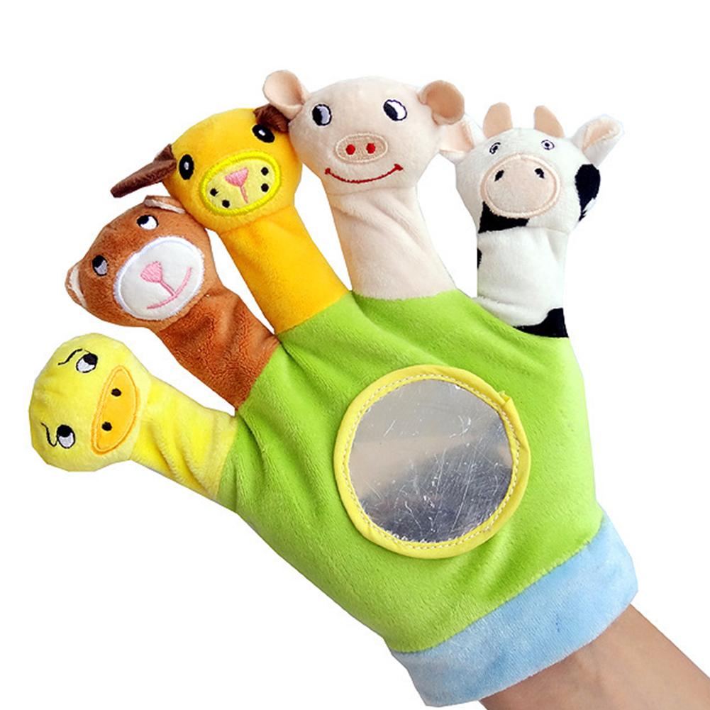 Cute Cartoon Finger Puppet Set Soft Velvet Dolls Props Early Education Toys Green hand puppet #1