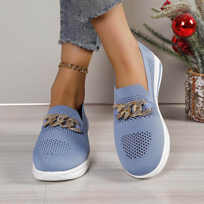 Fashion Women Sneakers New Casual Fashion Metal Buckle Shoes for Women Mesh Breathable Round Toe Loafers Thick Sole Non-Slip Sneakers