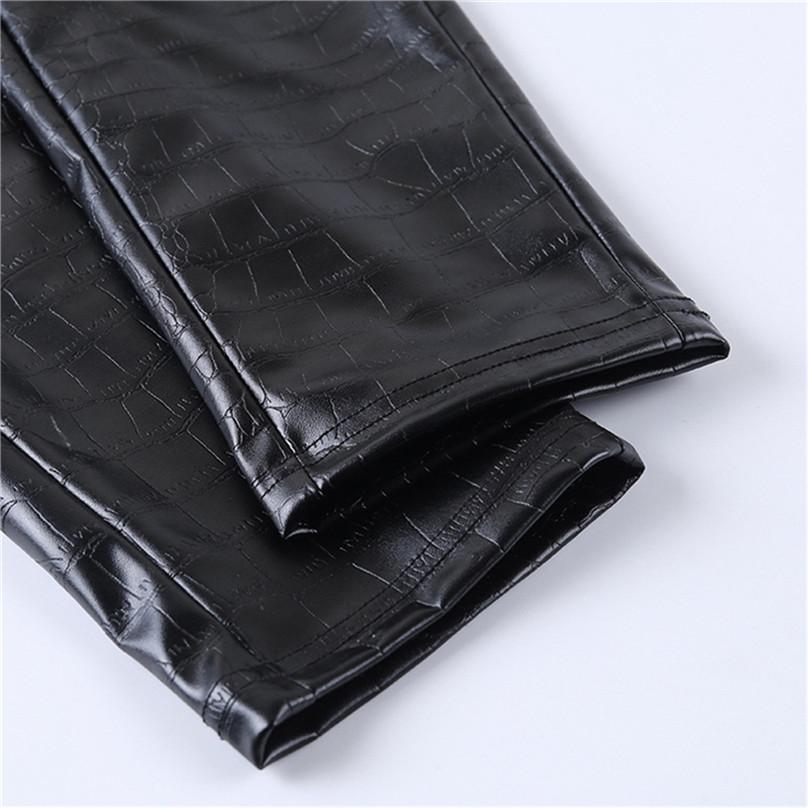 Autumn and Winter Ladies High Waist Casual Crocodile Pattern Leather Pants Casual Slim Fashion Zipper Foot Slim