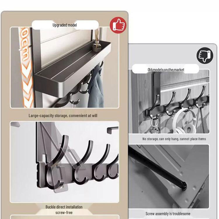 Wall-Mounted No-Punch Door Hook Rack: Bedroom & Bathroom Clothes Hanger and Storage Shelf