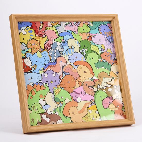 DIY Dinosaur Wooden Coloring Puzzle with Frame Pens 2-in-1 Coloring Irregular Jigsaw Puzzle Craft Kit 3D Puzzle Photo Frame Ornament Decoration