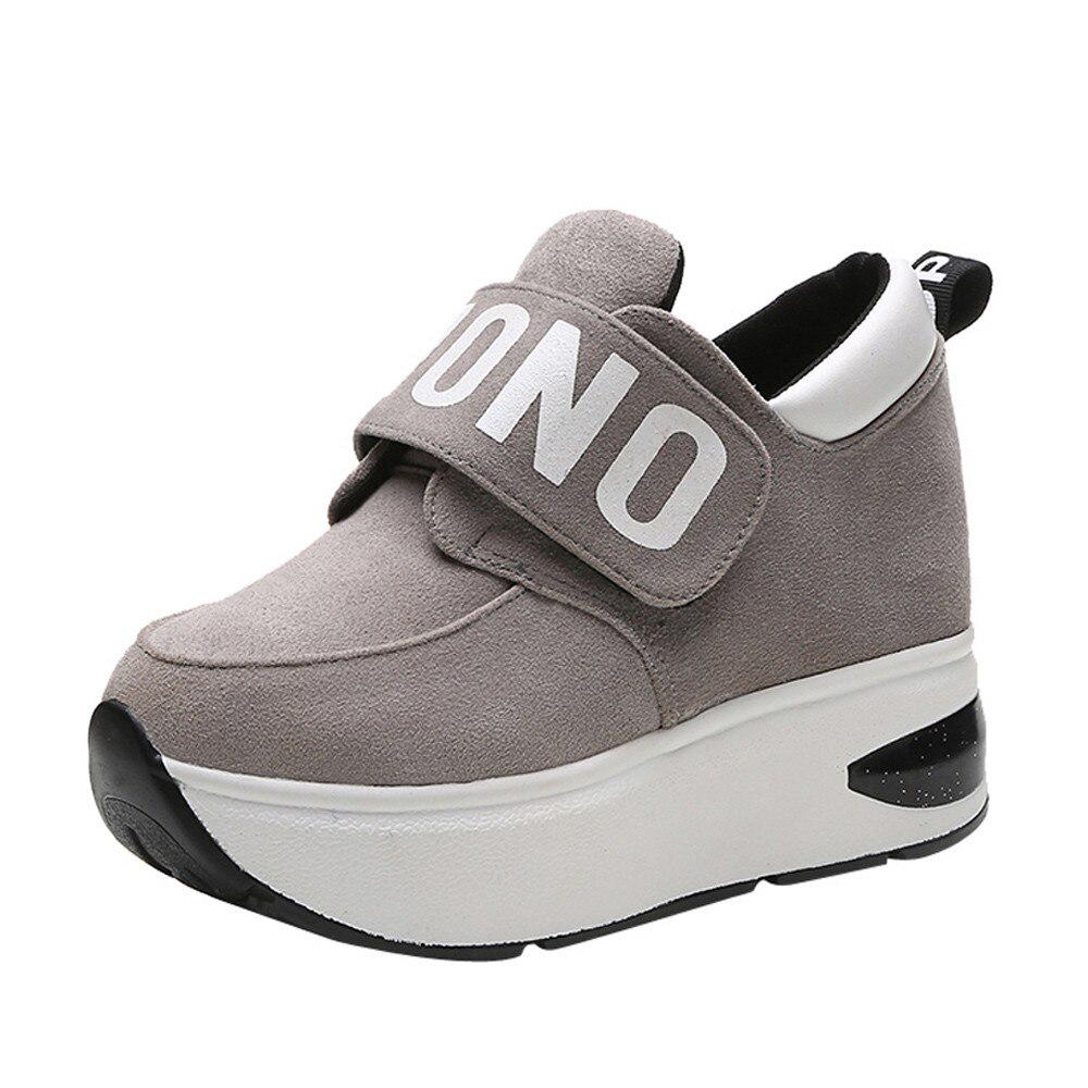 Black Red Platform Outdoor Shoes Hidden Heel Thick Sole Slip On Creepers Wedge Increase Shoes Ladies