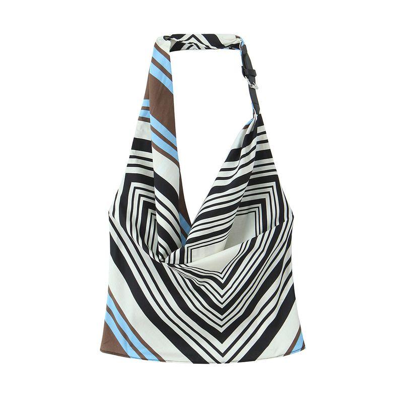 Kaslead New Arrival Women's Clothing Fashion Style Fashion Waistband Stripes Hanging Collar Poplin Tops 8402493