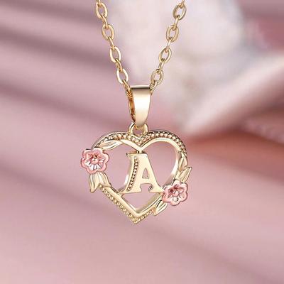 AZ Buchstaben Gold Farbe Blume Initialen Halskette Frauen Mädchen Herz Brief Choker Halskette Beste Geschenke Alphabet Schmuck