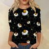 Women’s Casual Floral Print Three Quarter Sleeve Crew Neck Loose Fit Pullover Top for Daily Wear Spring Summer Autumn