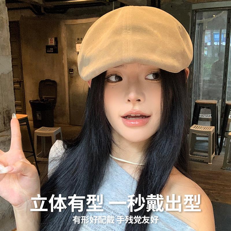 Big head circumference forward hat solid color retro British style newsboy hat women's simple and versatile literary beret shows small face