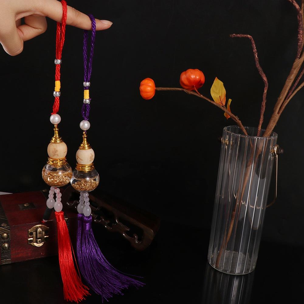 Gold Foil Bottom Double Spike Gourd Pendant Mini Gourd Perfume Bottle Landscape Garden Decor