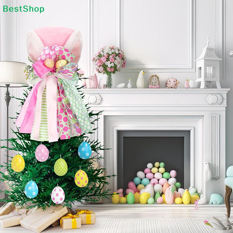 Easter Bunny Top Hat Decoration - Pink & Green Polka Dot Ribbon Design with Mini Eggs