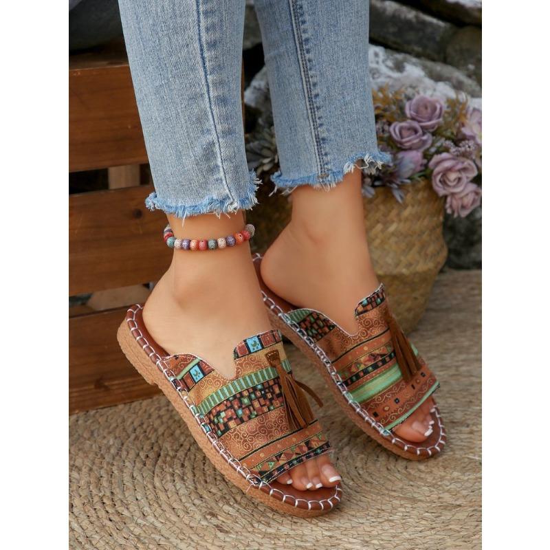 Mehrfarbige Fransen-Slipper in Übergröße für Damen für legere Sommer-Strandkleidung