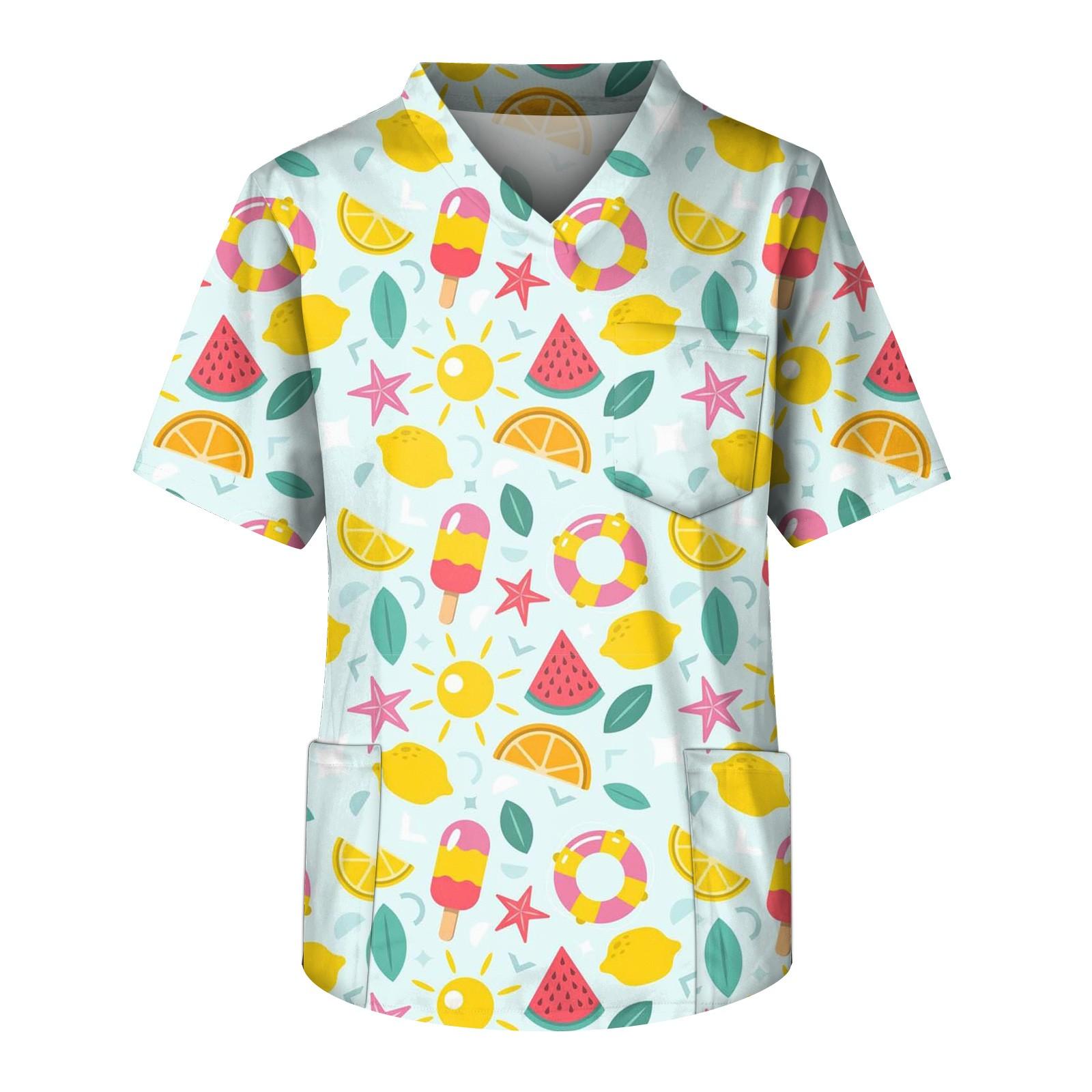 

Плюс размер Хэллоуин Печатный скраб Рабочая форма Топы для мужчин Крест V-образным вырезом с коротким рукавом Забавные футболки Спецодежда Футболка с карманами XL хаки