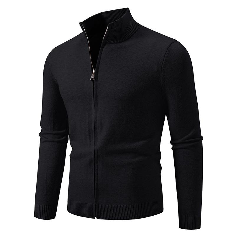 Men S Stand Collar Zip Up Loose Knitted Cardigan Solid Color Autumn