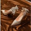 Autumn New Women's Luxury Pointed Rhinestone Bow Crystal Sequins Colored High Heel Single Shoes Banquet Wedding Shoes