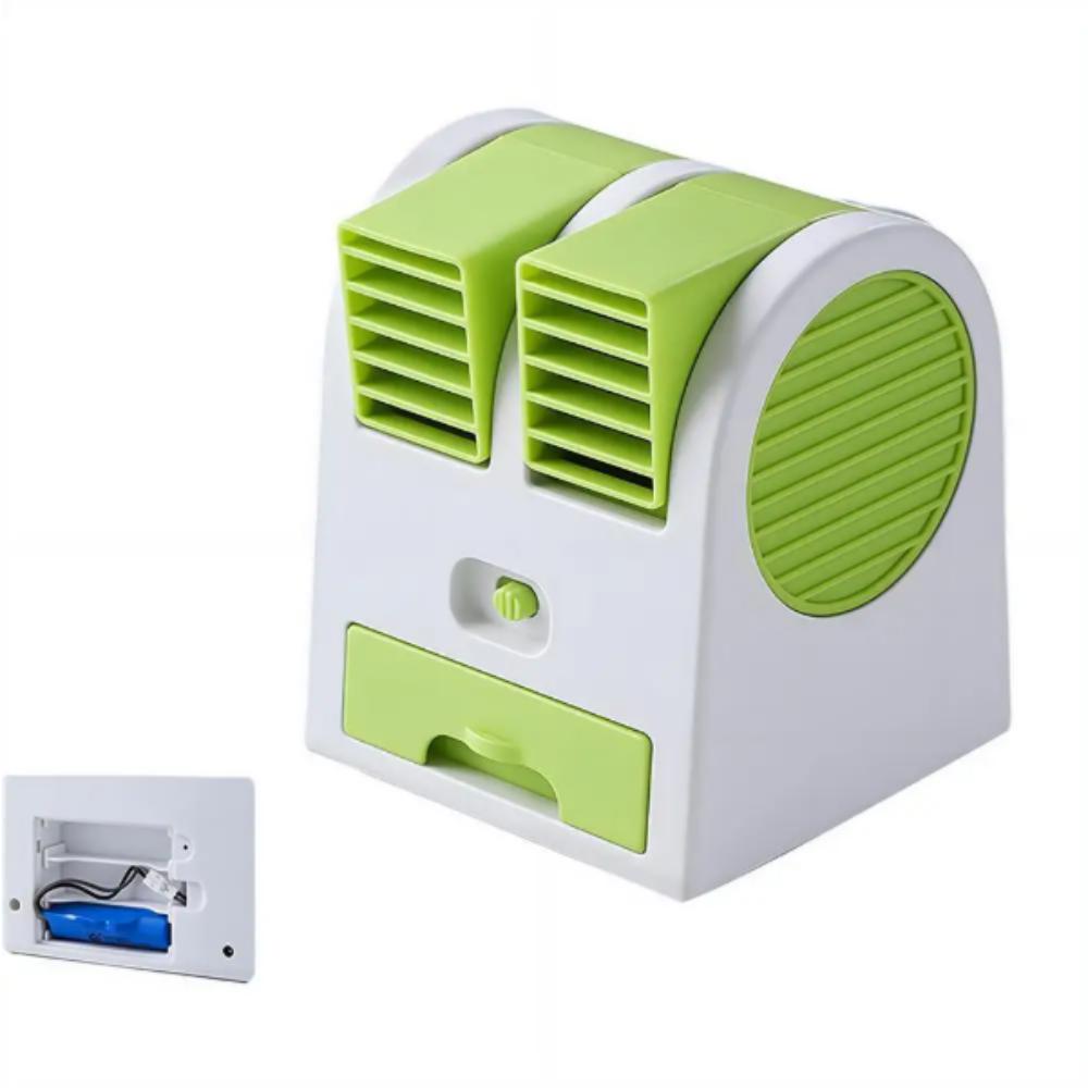 Quiet Mini Air Cooling Desk Fan Dual Air Outlet Mini Air Cooler Fan Portable Table Fan Desk Dorm зелёный
