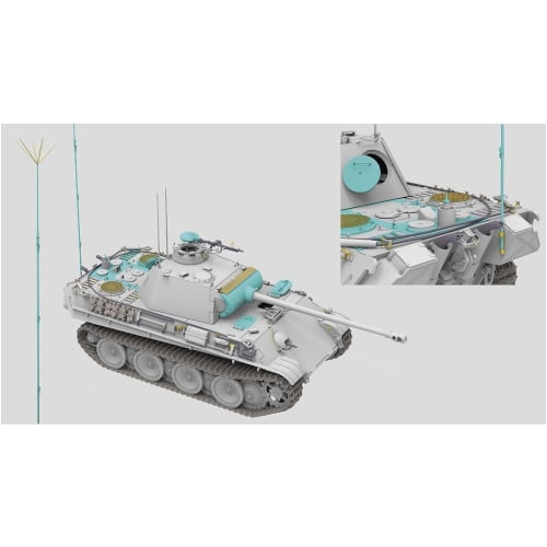 Ryefield Models 1/35 Scale German Panther Ausf. G Command Tank with Working Tracks, Plastic Model, RFM5089, Molded In Color