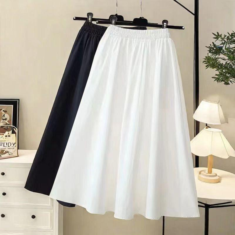 Women's High-Waisted White A-Line Skirt – Petite Mid-Length for Spring, Summer, and Autumn