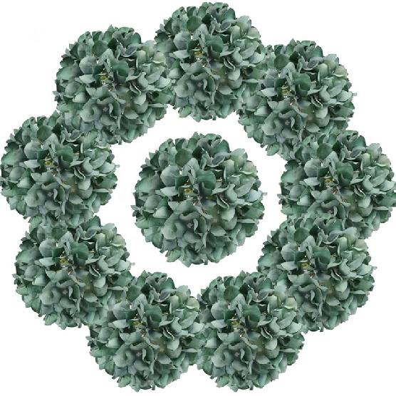 Hydrangea Artificial Flowers 10pcs Vintage Mint Green Hydrangea Silk Flowers Green Fake Flowers for Wedding Centerpiece Table Decorations Silk Flower