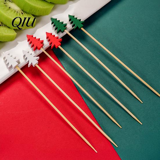 Cute Halloween Party Supplies 100PCS Bamboo Toothpicks, Tree Shaped Disposable Skewers, Natural Appetizer Picks Decorative Dessert Toppers for
