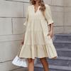 Women's Fashion Casual Slim Middle Sleeve V-Neck Ruffle Dresses