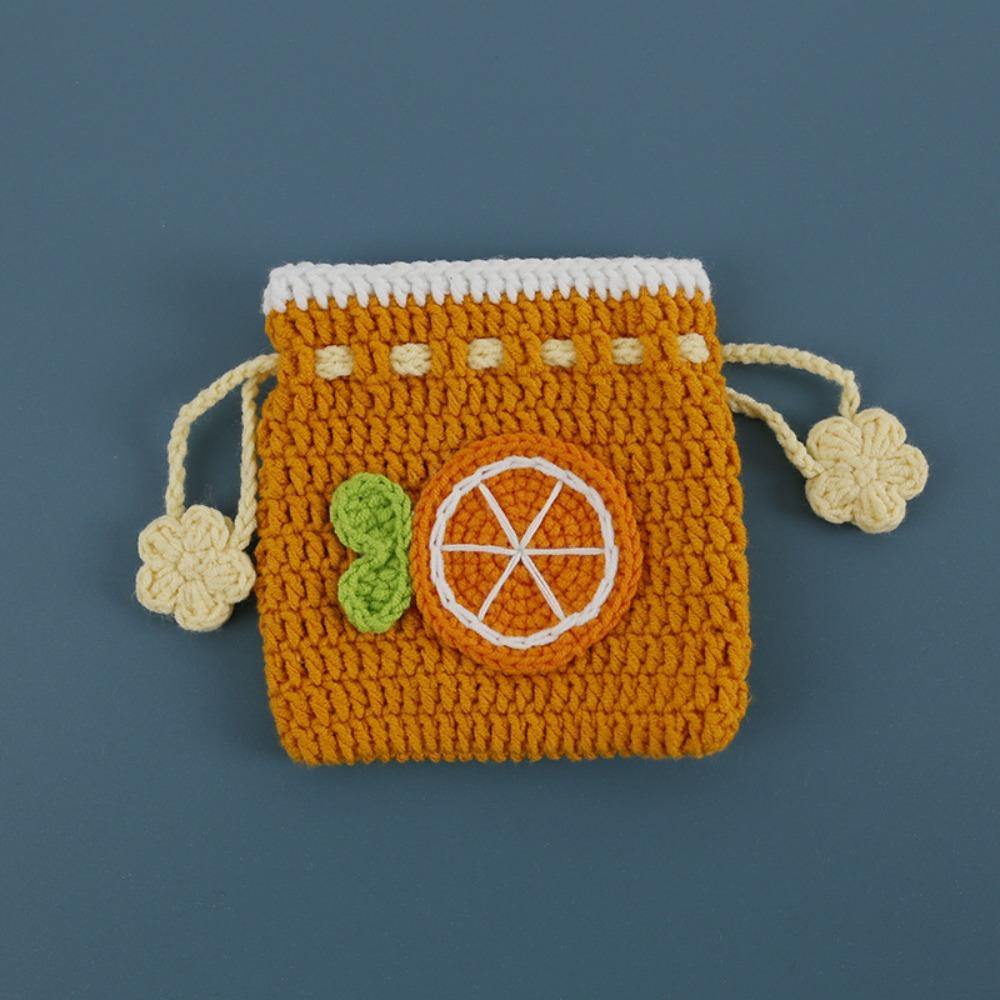 Sweet Hand-Woven Coin Bag Knitted Yarn Crochet Drawstring Bags Mini Wool Crochet Bag Women