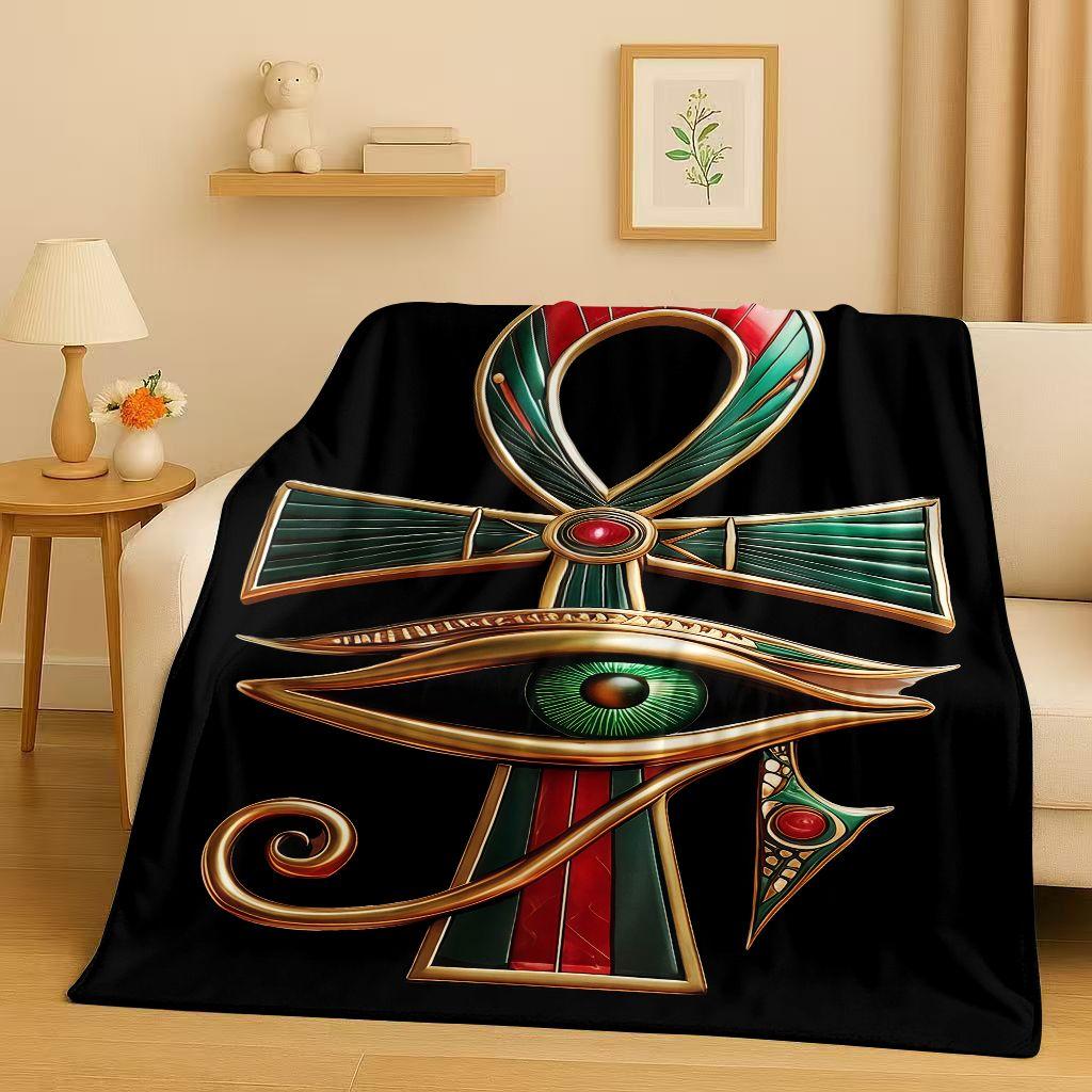 3D Ancient Egypt Pictographic Eye of Horus Flannel Blanket,Ultra Soft Warm Plush Throw for Home Bedroom Bed Sofa Cover Office