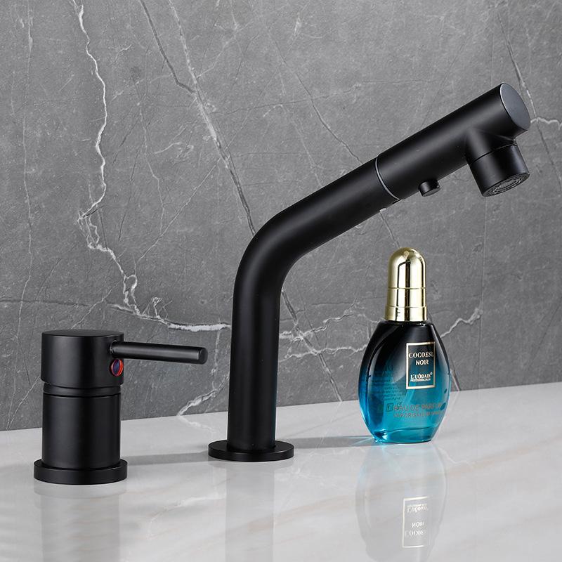Black/White Bathroom Basin Faucet Deck Mounted Split Body Bathroom Faucets Pull Out Bathroom Water Mixer Brass Washbasin Tap