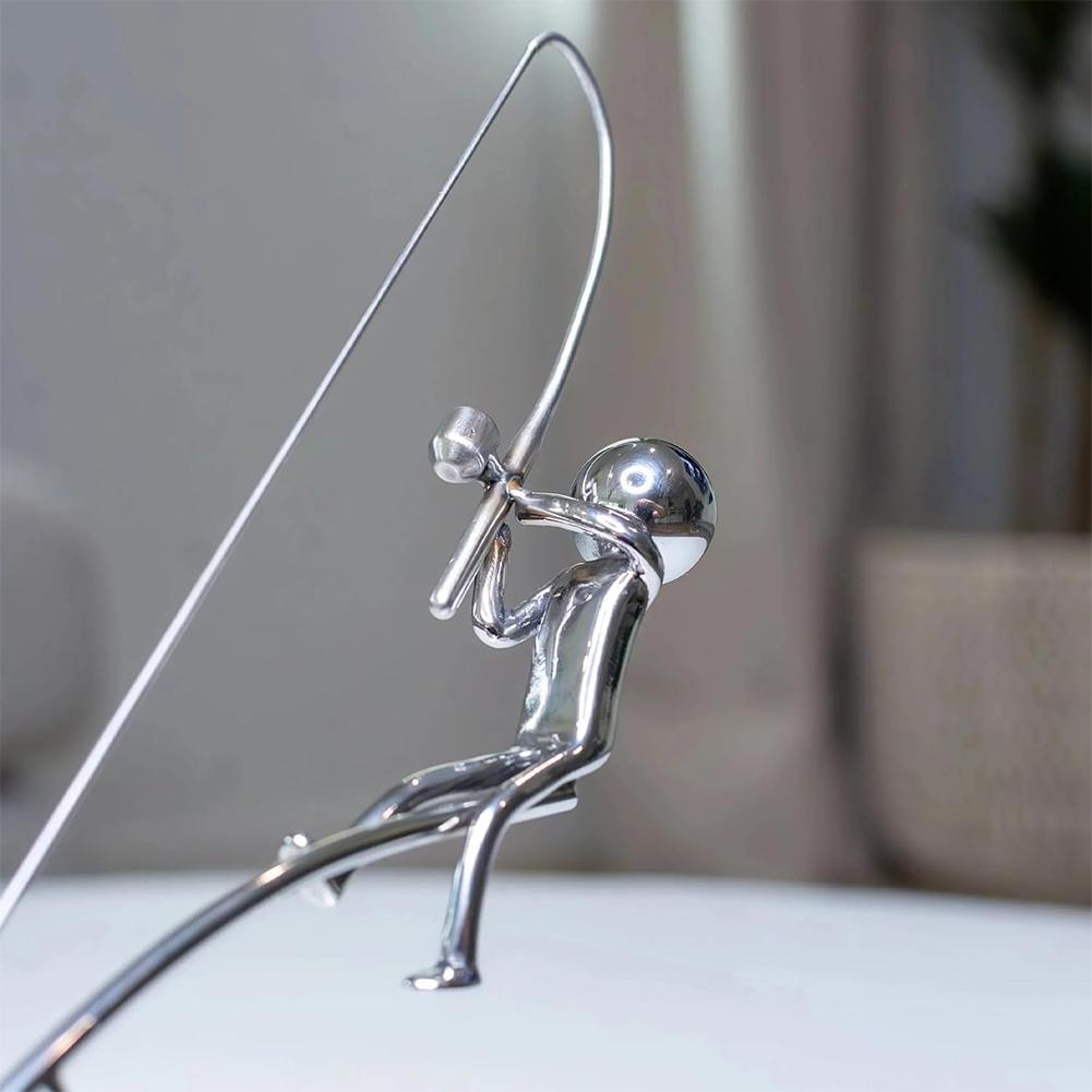 The Fisherman Balancing Sculpture Polished Stainless Steel Fisherman Balancing Handicraft Ornament Desktop Craft Decoration
