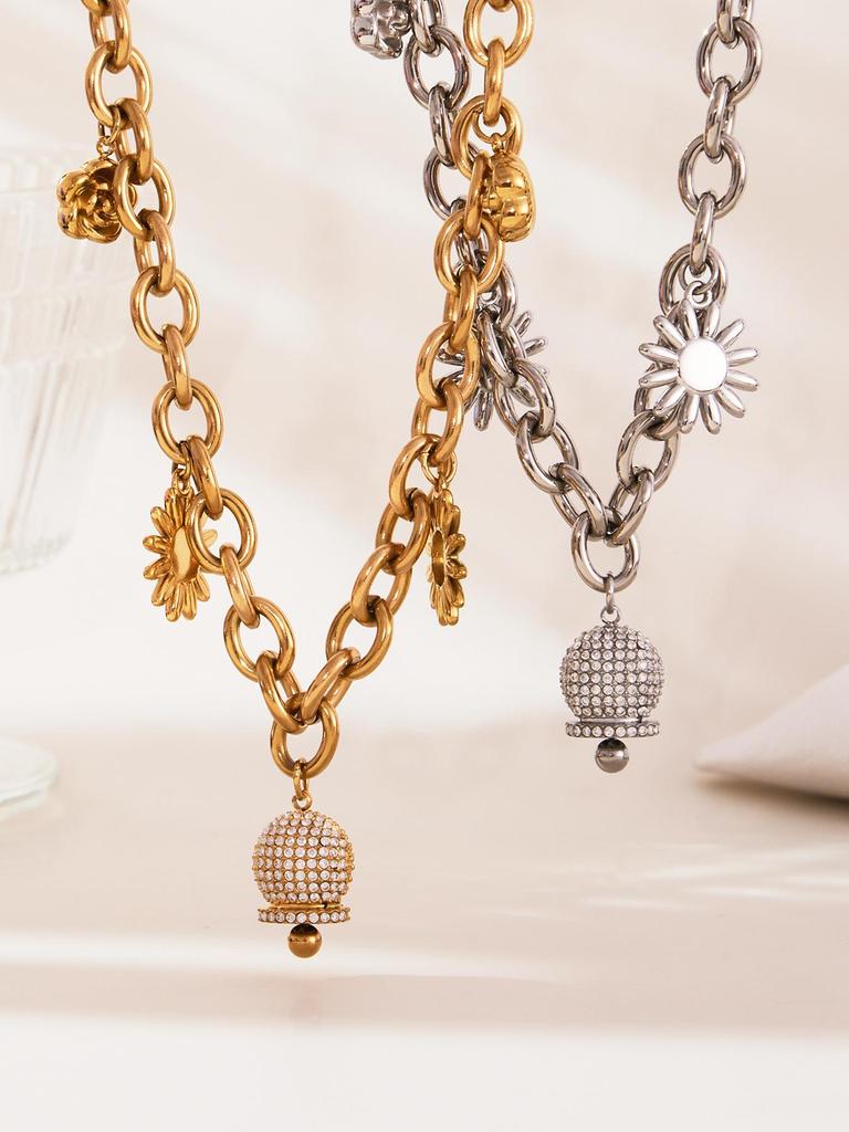 Oumeka 18k Gold-Plated Stainless Steel Jewelry Set: Versatile Pendant, Necklace, and Bracelet.