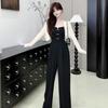Schickes Sommer-Jumpsuit-Set: Altersschlankmachendes Design, Tailliert, Schlankmachende Träger-Weiter Bein-Hose, Trendiges Zweiteiler.