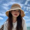 Sweet bow embroidered straw hat women's seaside vacation fisherman's hat children's summer hollow breathable straw visor