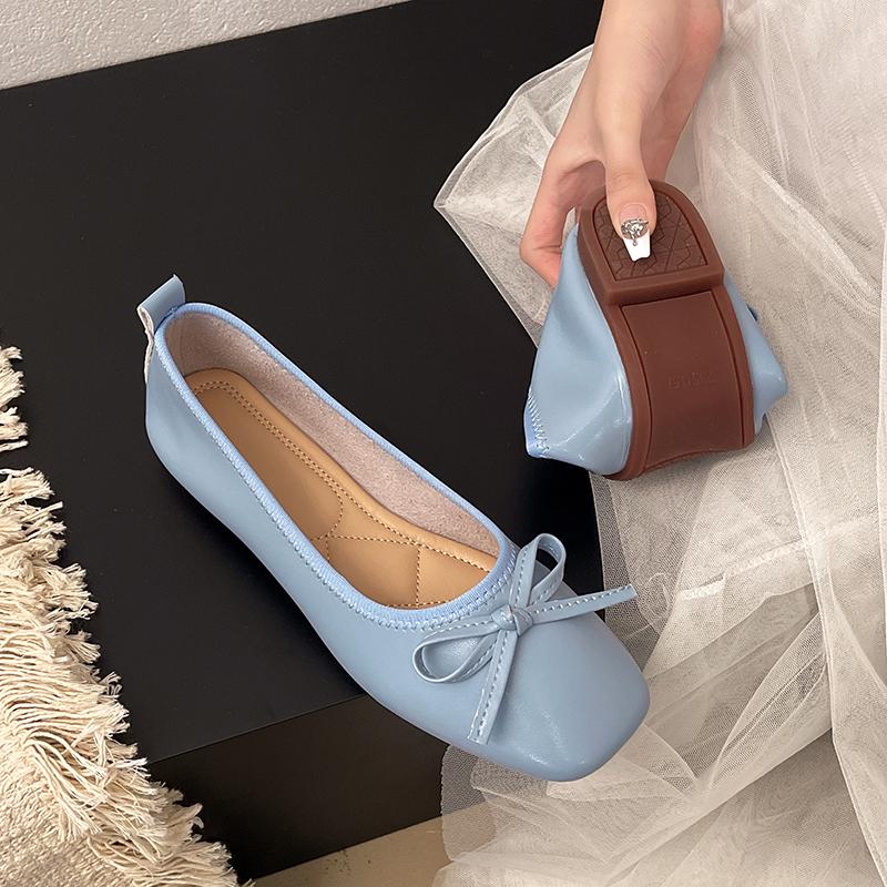 Leisure Flats Women Summer Casual Leather Slip on Square Toe Fashion Shoes for Women Solid Butterfly Knot Casual Platform Flats 35 2219₽