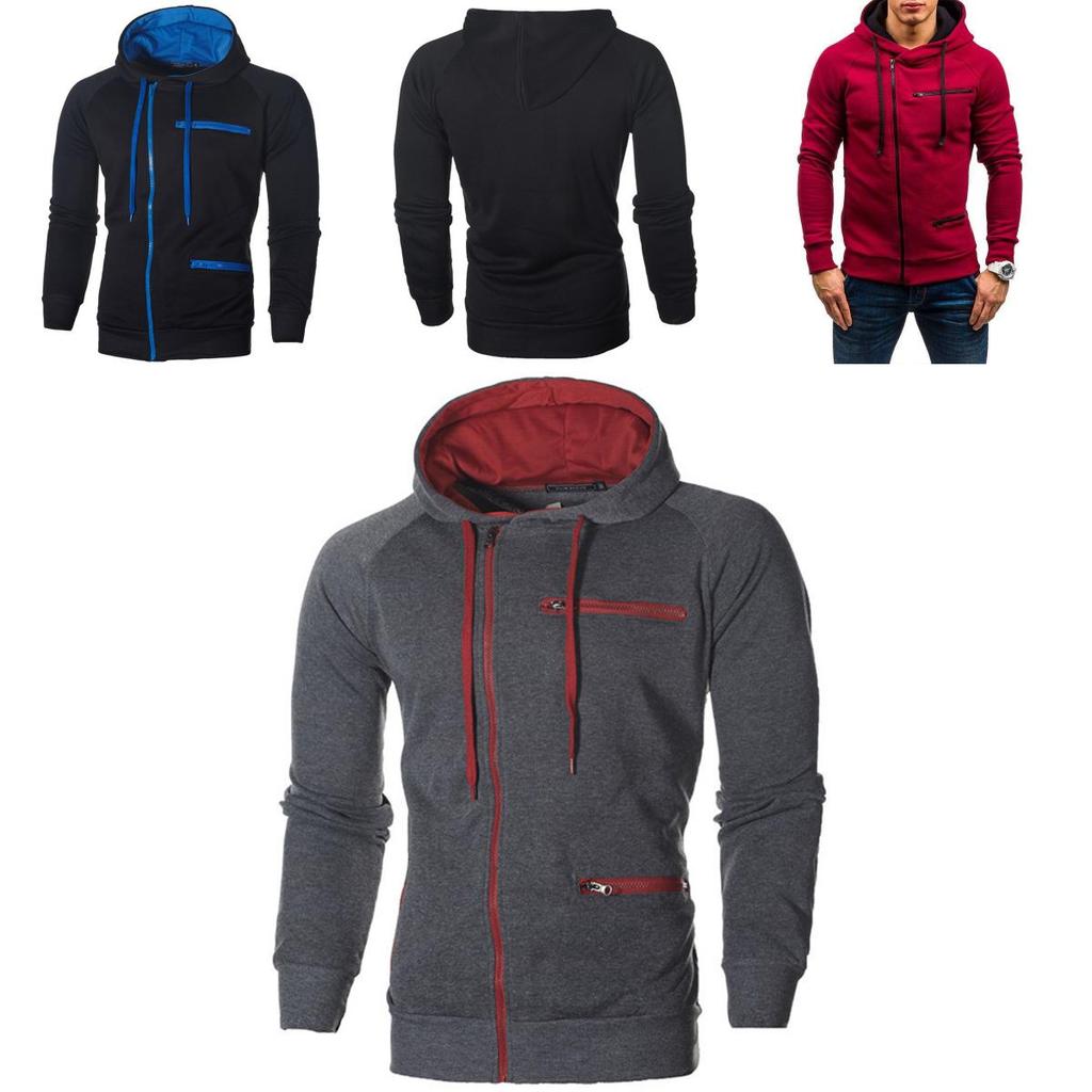 Cozy Men's Autumn Winter Hoodie Hooded Sweatshirt With Drawstring And Full-zip Closure