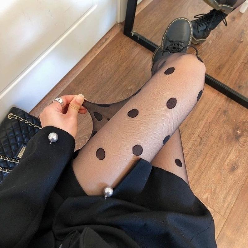 

Japanese Black Polka Dot Jacquard Tights for Women One Size чёрный