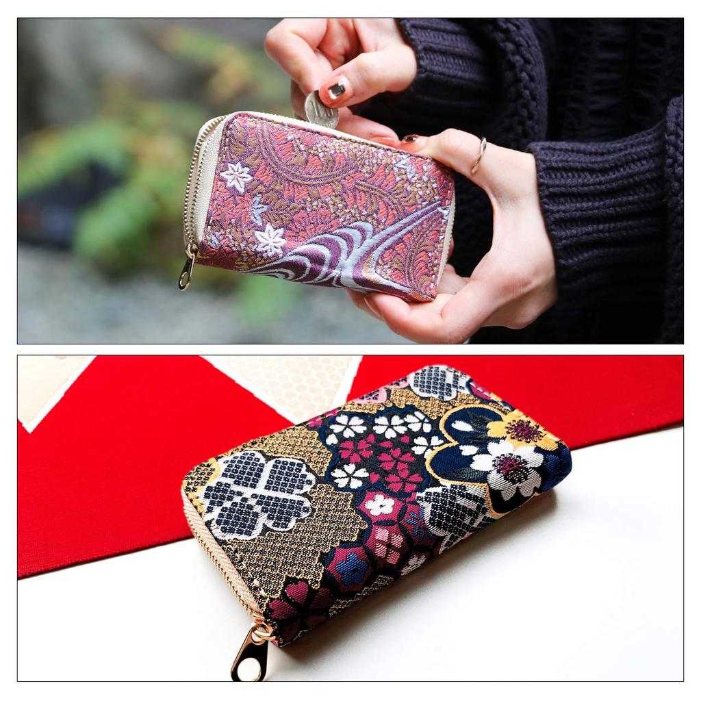 Estojo de Moedas Redondo de Bambu para Kimono Elegante Padrão de Água Corrente [leo&aoi] Estojo Nishijin-ori, Zíper, Porta-moedas, Mulheres, Estilo, Elegante,