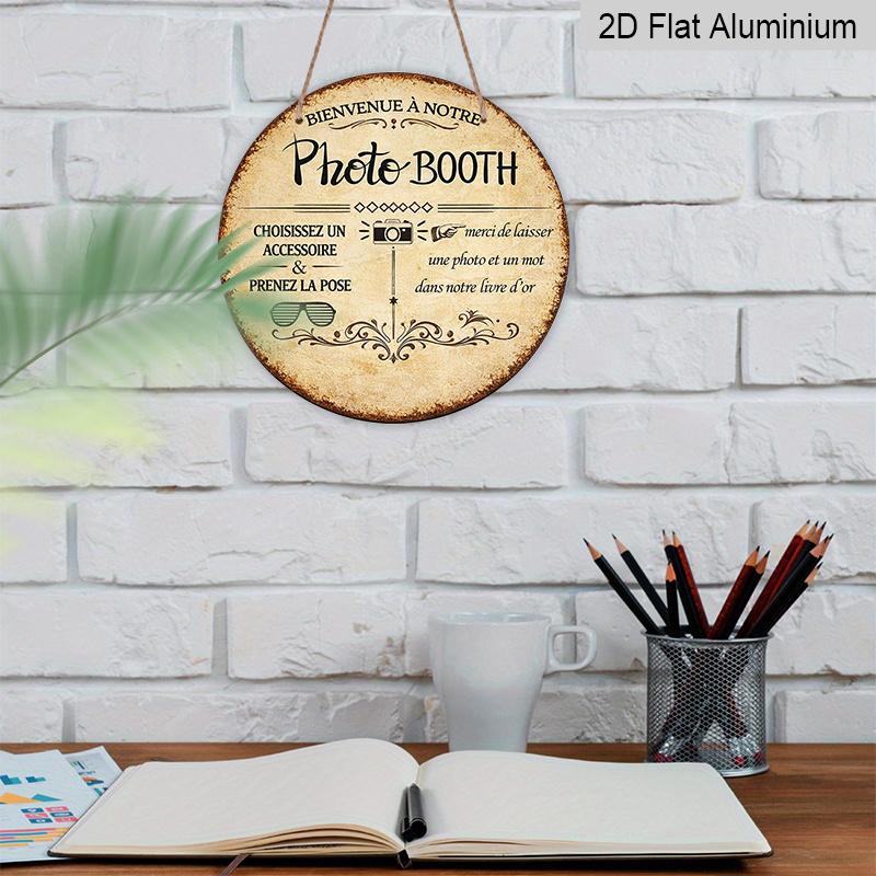 2D Flat, 1pc Suitable for Wedding & Birthday Party Photo Booth Sign - Vintage French/English Retro Aluminum Wall Decor, Round Photo Booth Label for