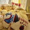 Thickened Milk Fleece Bed Four-Piece Set Coral Flannel Surface Towel Embroidered Quilt Cover Bed Sheet Three-Piece Bedding