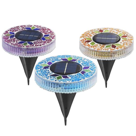 2Pcs Solar Mosaic Disc Lights Waterproof Pathway Lights Outdoor LED Garden Stake Lights Auto On/Off Solar Powered Lamps for Yard Lawn Driveway