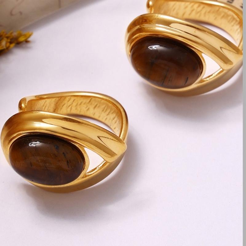 Sophisticated C Shaped Earrings Rings with Tigers Eye Stone to Elevating Your Look Styles at Any Evening Event