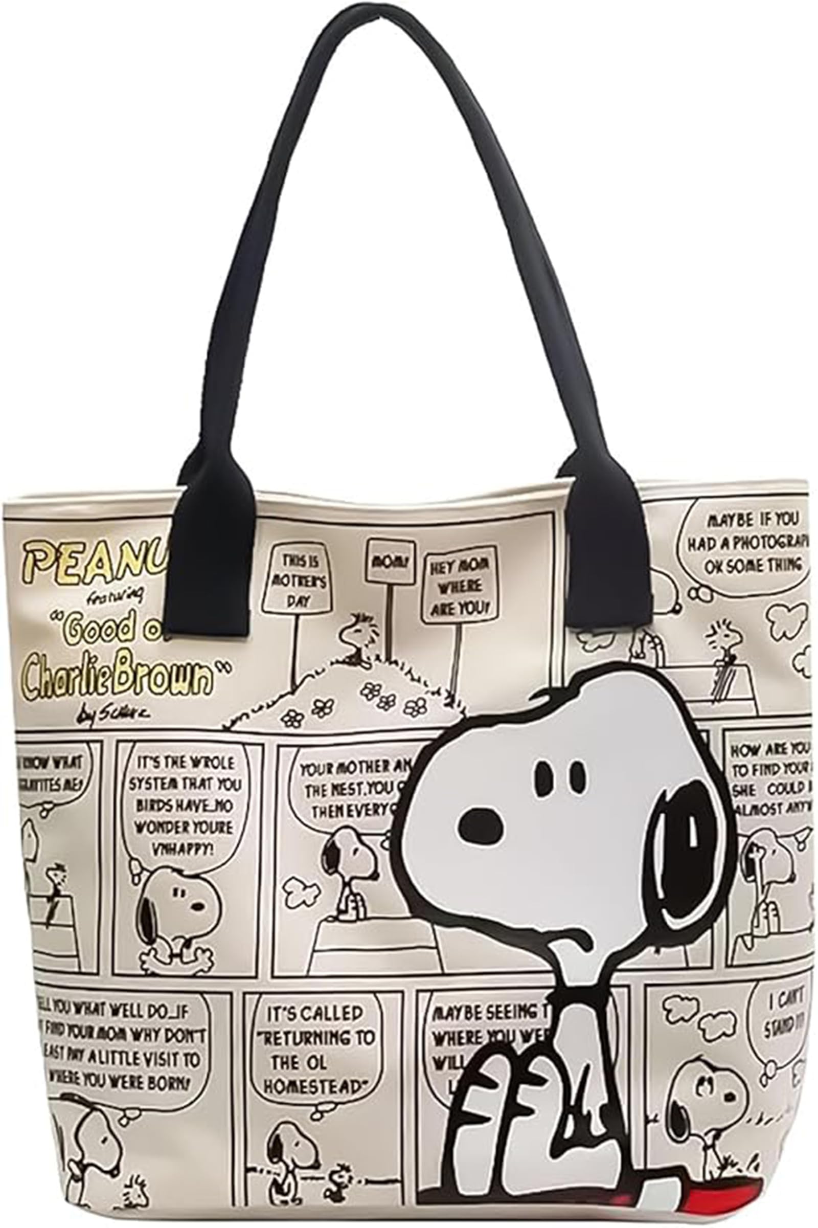 

[QPPQ] Canvas Snoopy Tote Bag Canvas Large Capacity Snoopy Shoulder Bag Canvas Tote with Zipper Inner Pocket Tote Bag Eco Bag Meeting Bag Commuting